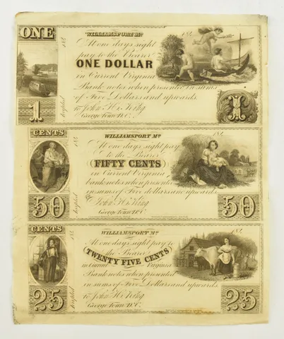 Williamsport, MD/Georgetown, DC John H. King $1-50¢-25¢ 184_ Uncut Sheet *4126