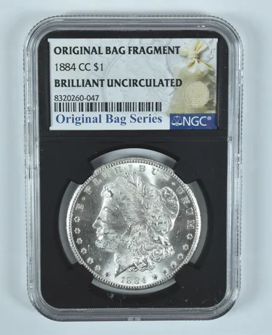 1884-CC Morgan Silver Dollar Original Bag Fragment BU NGC