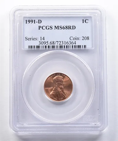 1991-D Lincoln Memorial Cent MS68 RD PCGS *2604