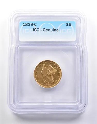1839-C $5 Liberty Head Gold Half Eagle Genuine ICG *9914