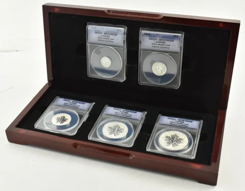 (5) PR70 DCAM 2013 Canada $1-$5 Silver Maple Leaf 1/20 - 1 Oz Silver ANACS *5798