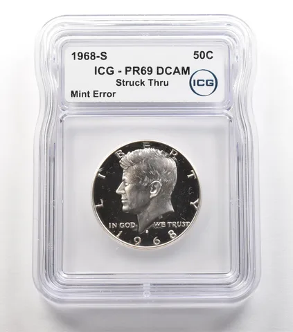 1968-S Kennedy Half Dollar Mint Error Struck Thru PR69 DCAM ICG *5623