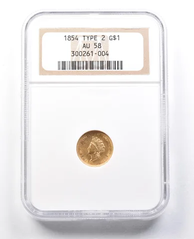 1854 $1 Indian Princess Head Gold $1 Type 2 AU58 NGC a1758