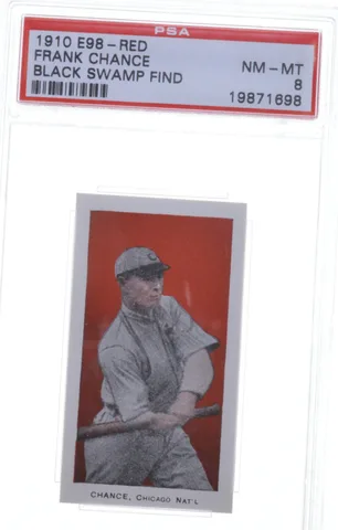 1910 E98-RED Frank Chance PSA NM-MT 8 Black Swamp Find - Chicago National a5441