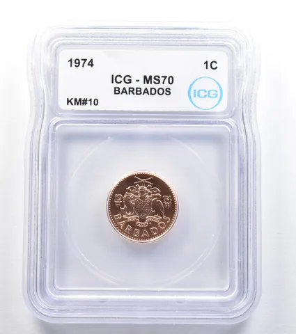1974 Barbados 1 Cent KM#10 MS70 ICG *8012