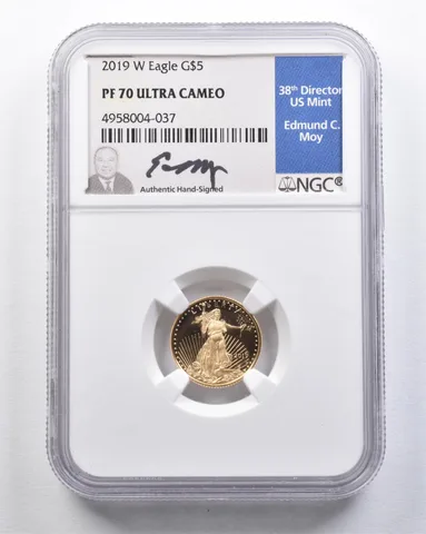 2019-W $5 American Gold Eagle Moy 1/10 Oz Gold PF70 UCAM NGC *2110