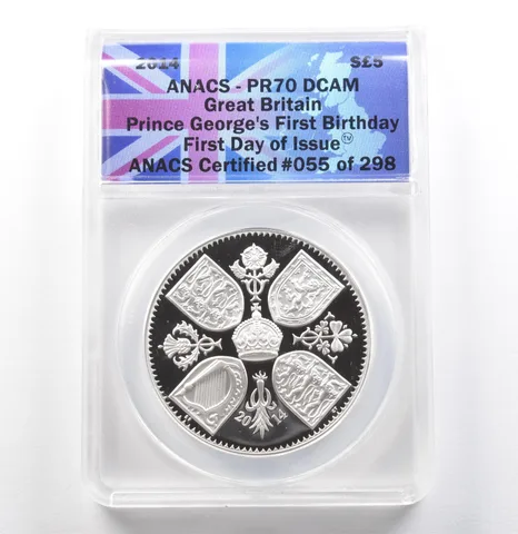 2014 G. Britain 5 Pound Silver Prince Georges 1st Birthday FDOI PR70 ANACS *9961