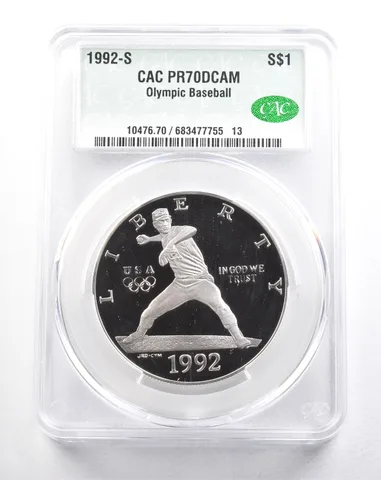 1992-S Olympic Baseball Commemorative Silver Dollar PR70 DCAM CAC a5777