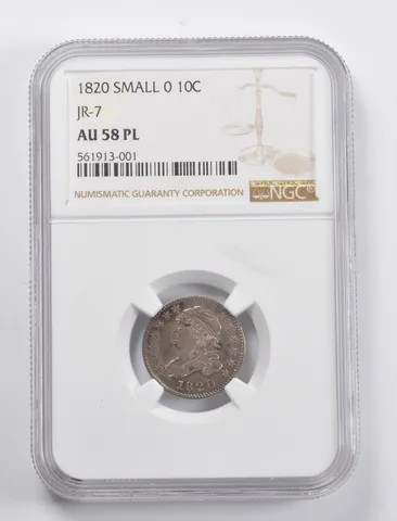AU58 PL 1820 Liberty Cap Dime Small 0 JR-7 NGC *5254