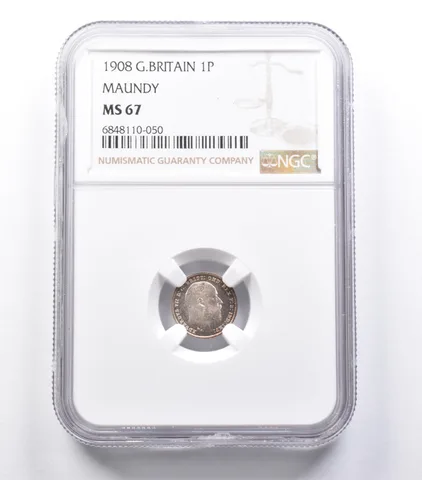 MS67 1908 Great Britain 1 Pence Maundy NGC *5304