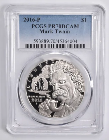 2016-P Mark Twain Commemorative Dollar $1 PR70 DCAM PCGS Blue Lbl