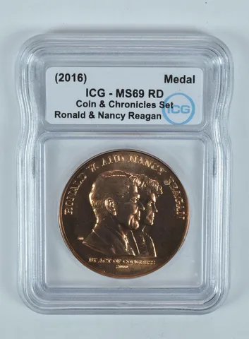 (2016) Bronze Medal Ronald & Nancy Reagan Coin & Chronicles Set MS69 RD ICG