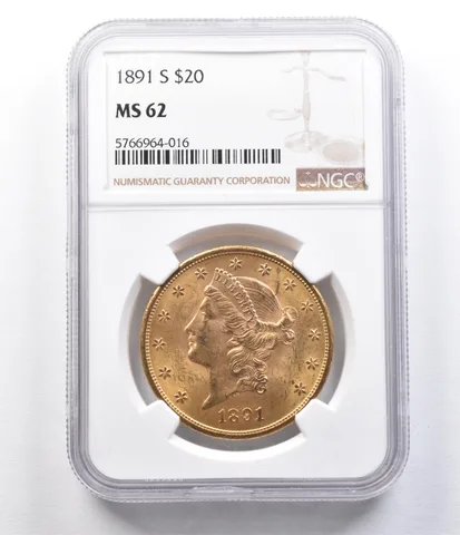 1891-S $20 Liberty Head Gold Double Eagle MS62 NGC *2058