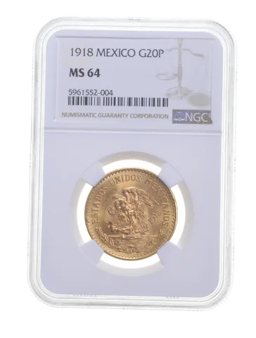 MS64 1918 Mexico 20 Pesos Gold - Graded NGC a6691
