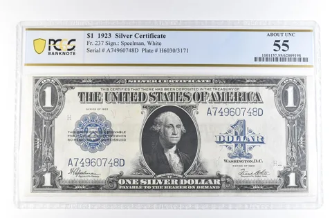 1923 $1 Silver Certificate Large Note Fr#237 About Unc 55 PCGS *2342