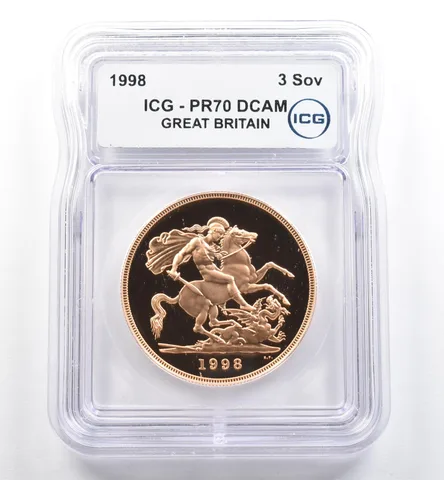 1998 Great Britain 5 Sovereign Gold PR70 DCAM ICG *6511