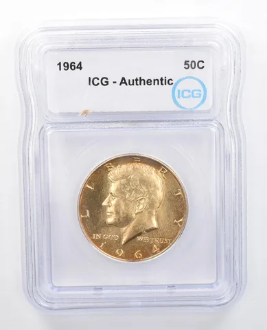 1964 Kennedy Half Dollar Authentic ICG Yellow Tone *7605