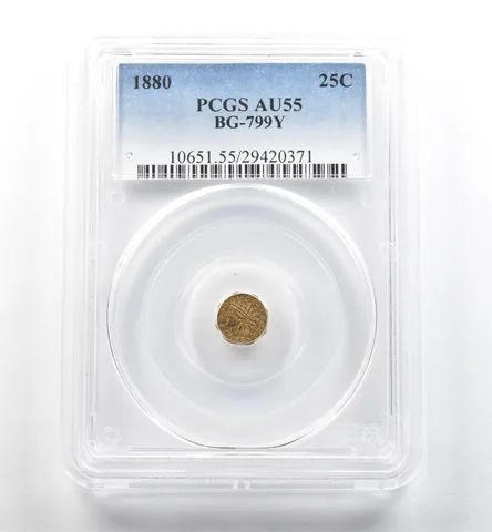 1880 Indian Head 25 Cent California Fractional Gold BG-799Y AU55 PCGS *3542