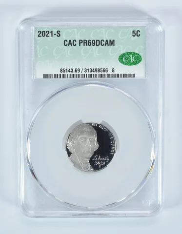 2021-S Jefferson Nickel PR69 DCAM CAC CACg