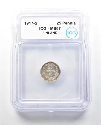 1917 S Finland 25 Pennia MS67 ICG a0492