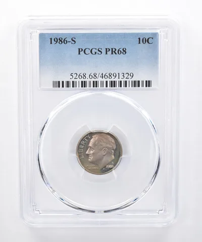 1986-S Roosevelt Dime PR68 PCGS Beautiful Tone *8336