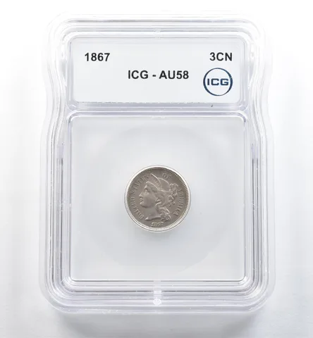 1867 Three Cent Nickel AU58 ICG *3704