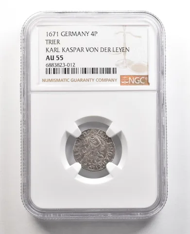 1671 Germany 4 Pfennig Trier Karl Kaspar Von Der Leyen AU55 NGC a5459
