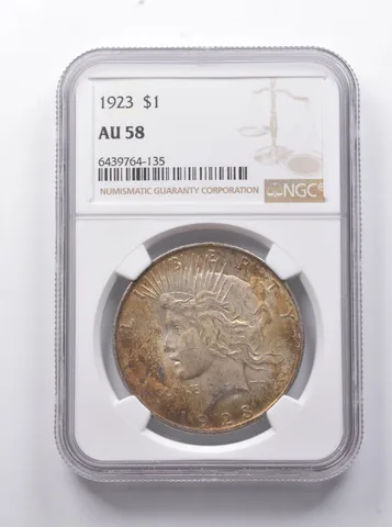 AU58 1923 Peace Silver Dollar NGC - Great Color a7783