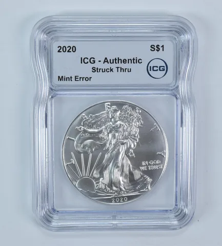 2020 American Silver Eagle Mint Error Struck Thru Authentic ICG