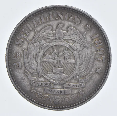 SILVER - WORLD Coin - 1897 South Africa 2 1/2 Shillings - World Silver Coin *850
