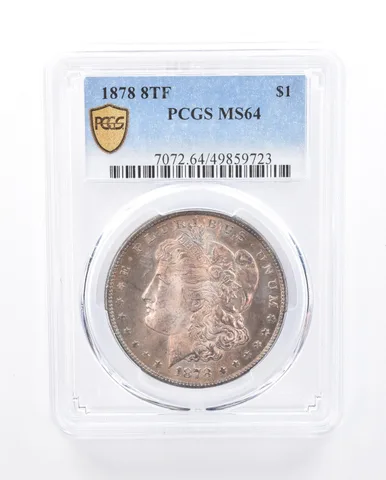 1878 8TF Morgan Silver Dollar MS64 PCGS Beautiful Tone a1283