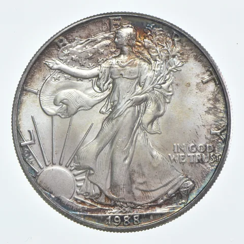 Beautiful Toned - 1988 American Silver Eagle 1 Troy Oz .999 Fine Silver *955
