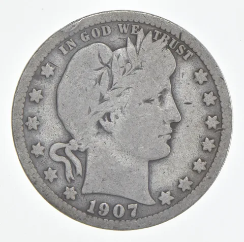 1907-S Barber Quarter 90% Silver VG Condition