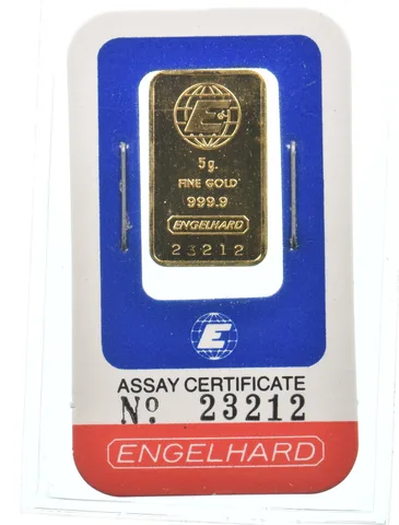 5 Gram Gold Bar Engelhard In Assay *5084
