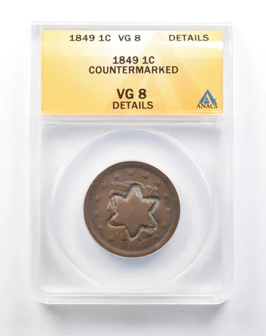 VG8 1849 Liberty Head Large Cent Counter Marked ANACS *1800