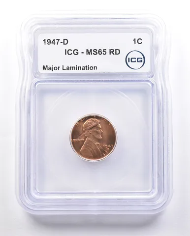NINJA Error 1947-D Lincoln Wheat Cent Major Lamination MS65 RD ICG a2412