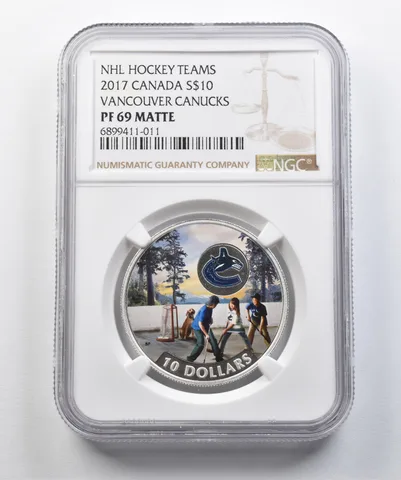 2017 Canada 10 Dollars Silver Vancouver Canucks PF69 Matte NGC *4390