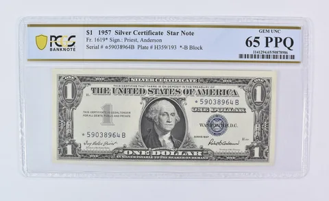 1957 $1 Silver Certificate Star Note Fr#1619* Gem Unc 65 PPQ PCGS