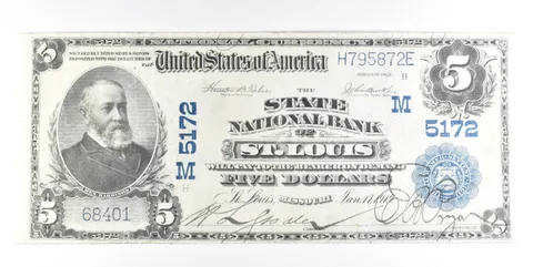 1902 $5 St Louis MI National Currency Note Large Note CH 5172 a0223