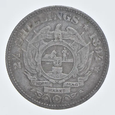 SILVER - WORLD Coin - 1894 South Africa 2 1/2 Shillings - World Silver Coin *762