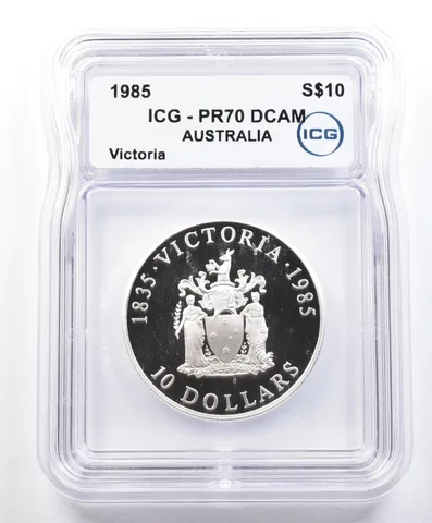 1985 Australia 10 Dollars Silver Victoria PR70 DCAM ICG *1591