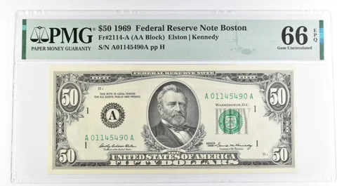1969 $50 Boston MA US FRN Fr#2114-A 66 Gem Unc EPQ PMG *8498