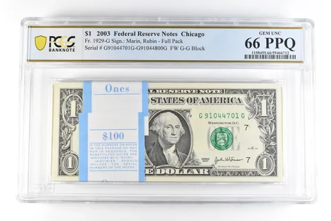 (100) 2003 $1 Chicago IL FRN Fr#1929-G Full Pack Gem Unc 66 PPQ PCGS *9860