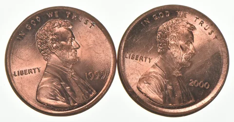 MINT ERROR 1999 & 2000 Lincoln Memorial Cent BROADSTRIKE error (2 pcs)