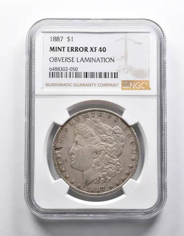 Mint Error XF40 1887 Morgan Silver Dollar OBV Lamination NGC *1919