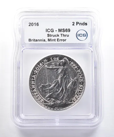 2016 Great Britain 2 Pounds Silver Britannia Mint Error MS69 ICG *4262