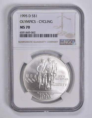 1995-D Olympic Cycling Commemorative Dollar MS70 NGC Brown Label