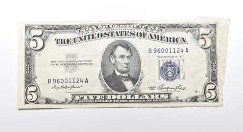 1953 $5 United States Silver Certificate CUT ERROR a0844