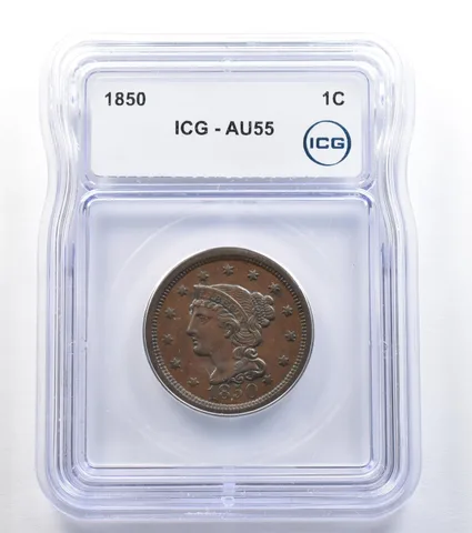 1850 Braided Hair Large Cent AU55 ICG *8029