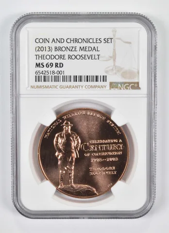 (2013) Bronze Medal Theodore Roosevelt Coin and Chronicles MS69 RD NGC